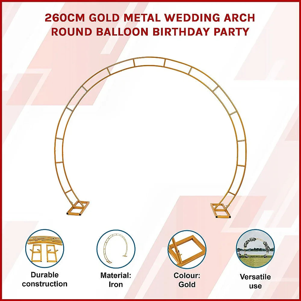 260cm Gold Metal Wedding Arch Round Balloon Birthday Party - Mekamart Australia