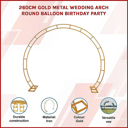 260cm Gold Metal Wedding Arch Round Balloon Birthday Party - Mekamart Australia