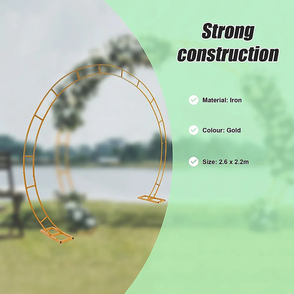 260cm Gold Metal Wedding Arch Round Balloon Birthday Party - Mekamart Australia