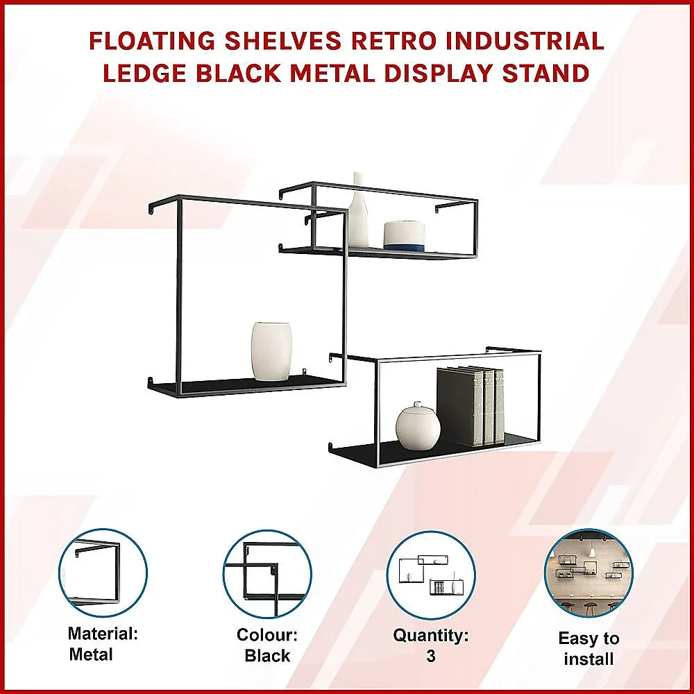 Floating Shelves Retro Industrial Ledge Black Metal Display Stand - Mekamart Australia