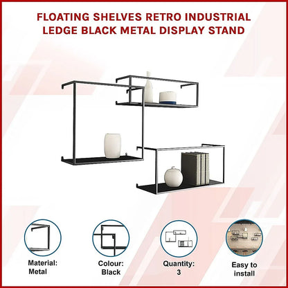 Floating Shelves Retro Industrial Ledge Black Metal Display Stand - Mekamart Australia