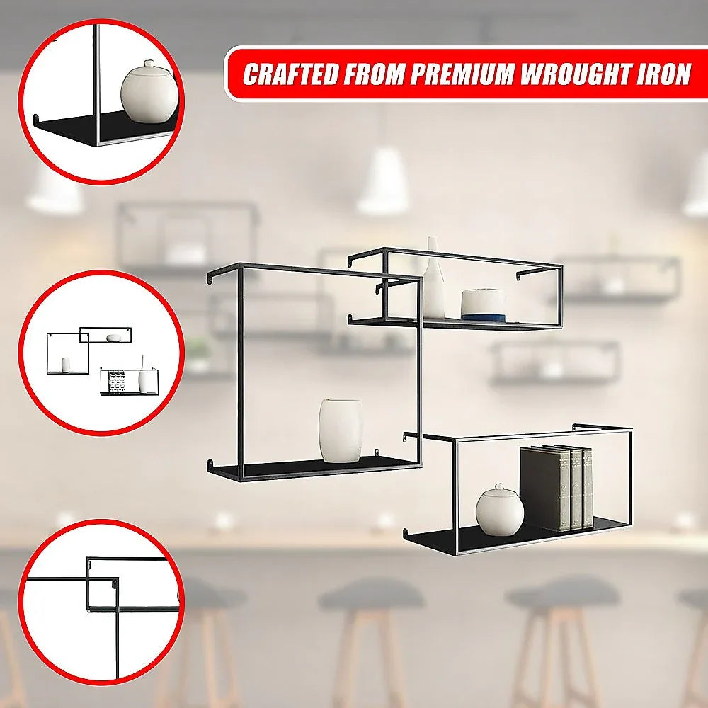 Floating Shelves Retro Industrial Ledge Black Metal Display Stand - Mekamart Australia