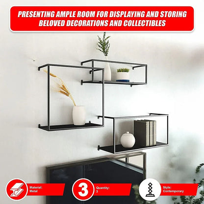 Floating Shelves Retro Industrial Ledge Black Metal Display Stand - Mekamart Australia