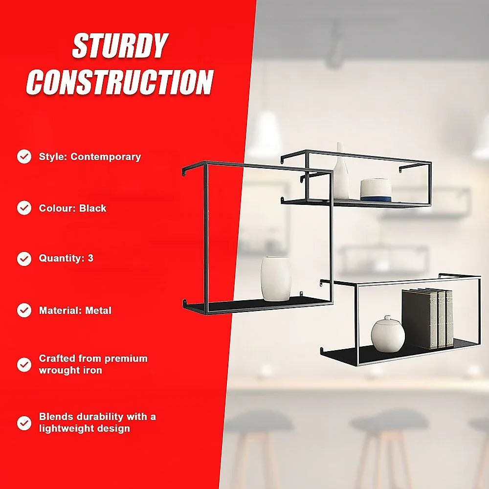 Floating Shelves Retro Industrial Ledge Black Metal Display Stand - Mekamart Australia