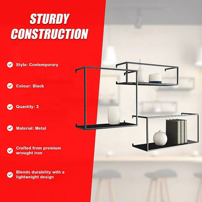 Floating Shelves Retro Industrial Ledge Black Metal Display Stand - Mekamart Australia