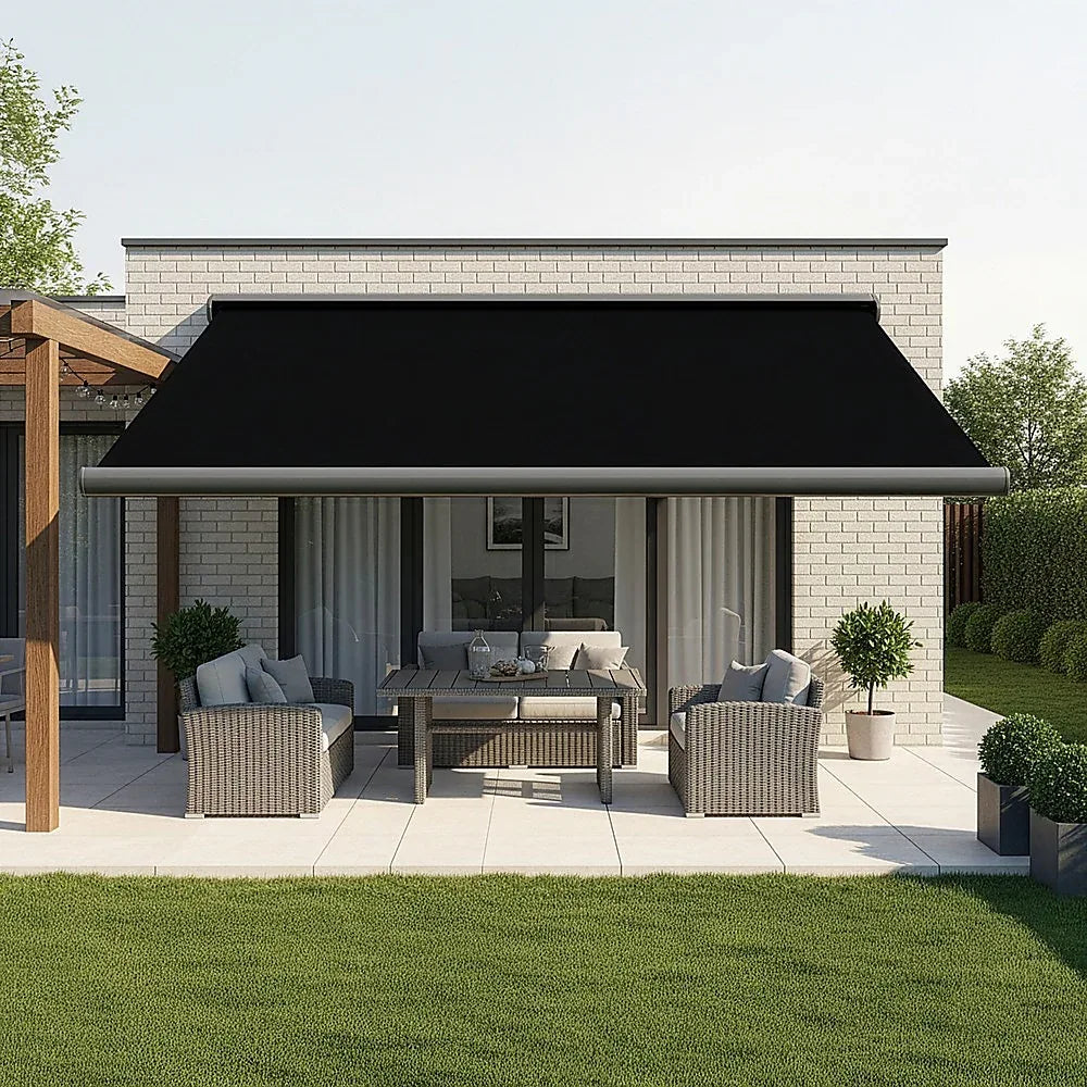 5.5m x 3.0m Retractable Folding Arm Awning Heavy Duty Full Cassette Motorised - Mekamart Australia
