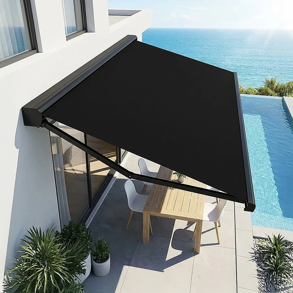 5.5m x 3.0m Retractable Folding Arm Awning Heavy Duty Full Cassette Motorised - Mekamart Australia