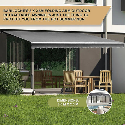 Outdoor Folding Arm Awning Retractable Sunshade Canopy Grey 3.0m x 2.5m - Mekamart Australia