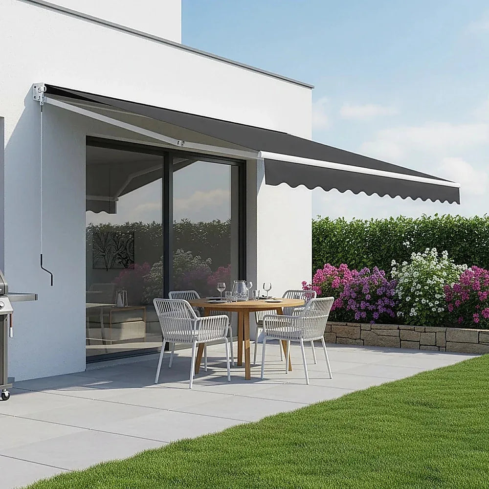 Outdoor Folding Arm Awning Retractable Sunshade Canopy Grey 3.0m x 2.5m - Mekamart Australia