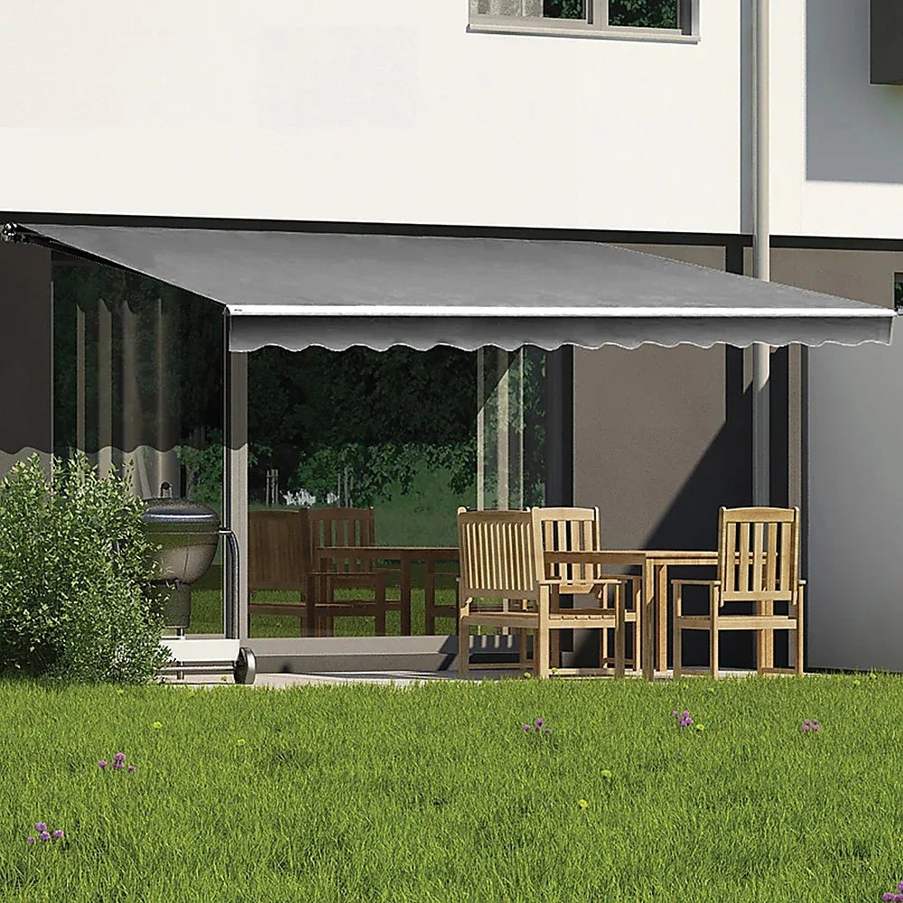 Outdoor Folding Arm Awning Retractable Sunshade Canopy Grey 3.0m x 2.5m - Mekamart Australia