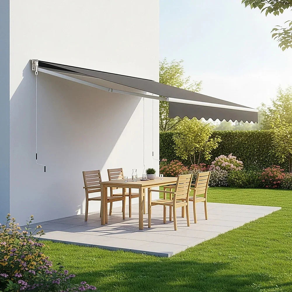 Outdoor Folding Arm Awning Retractable Sunshade Canopy Grey 3.0m x 2.5m - Mekamart Australia