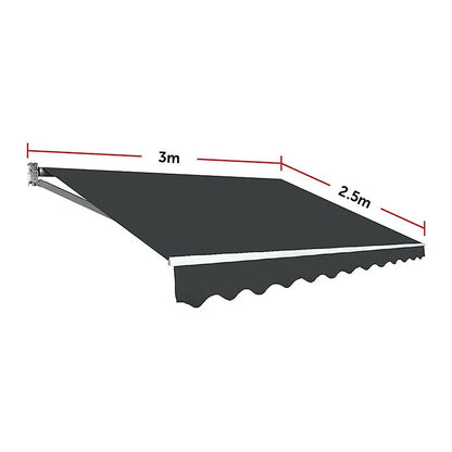 Outdoor Folding Arm Awning Retractable Sunshade Canopy Grey 3.0m x 2.5m - Mekamart Australia