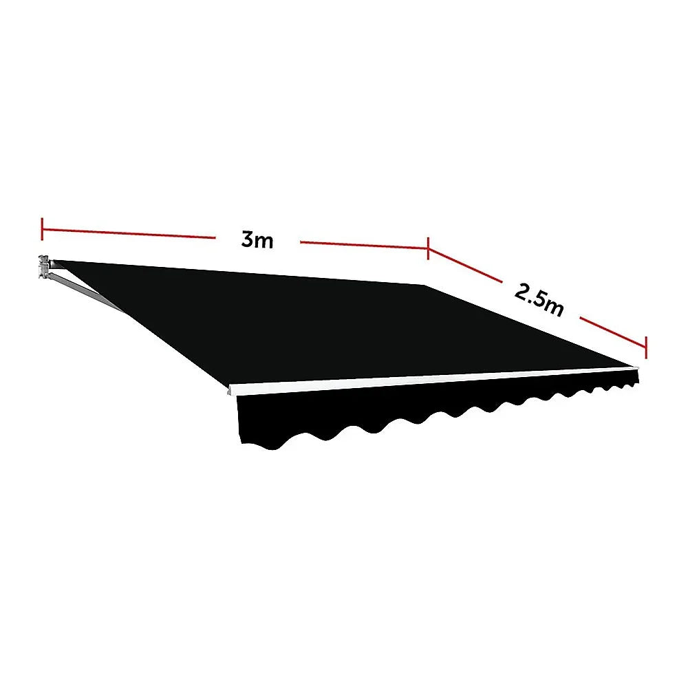 Outdoor Folding Arm Awning Retractable Sunshade Canopy Black 3.0m x 2.5m - Mekamart Australia