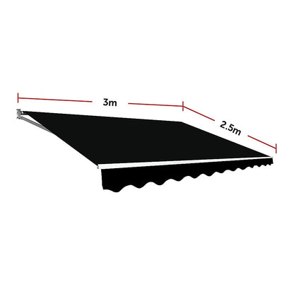 Outdoor Folding Arm Awning Retractable Sunshade Canopy Black 3.0m x 2.5m - Mekamart Australia