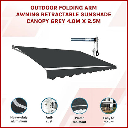 Outdoor Folding Arm Awning Retractable Sunshade Canopy Grey 4.0m x 2.5m - Mekamart Australia