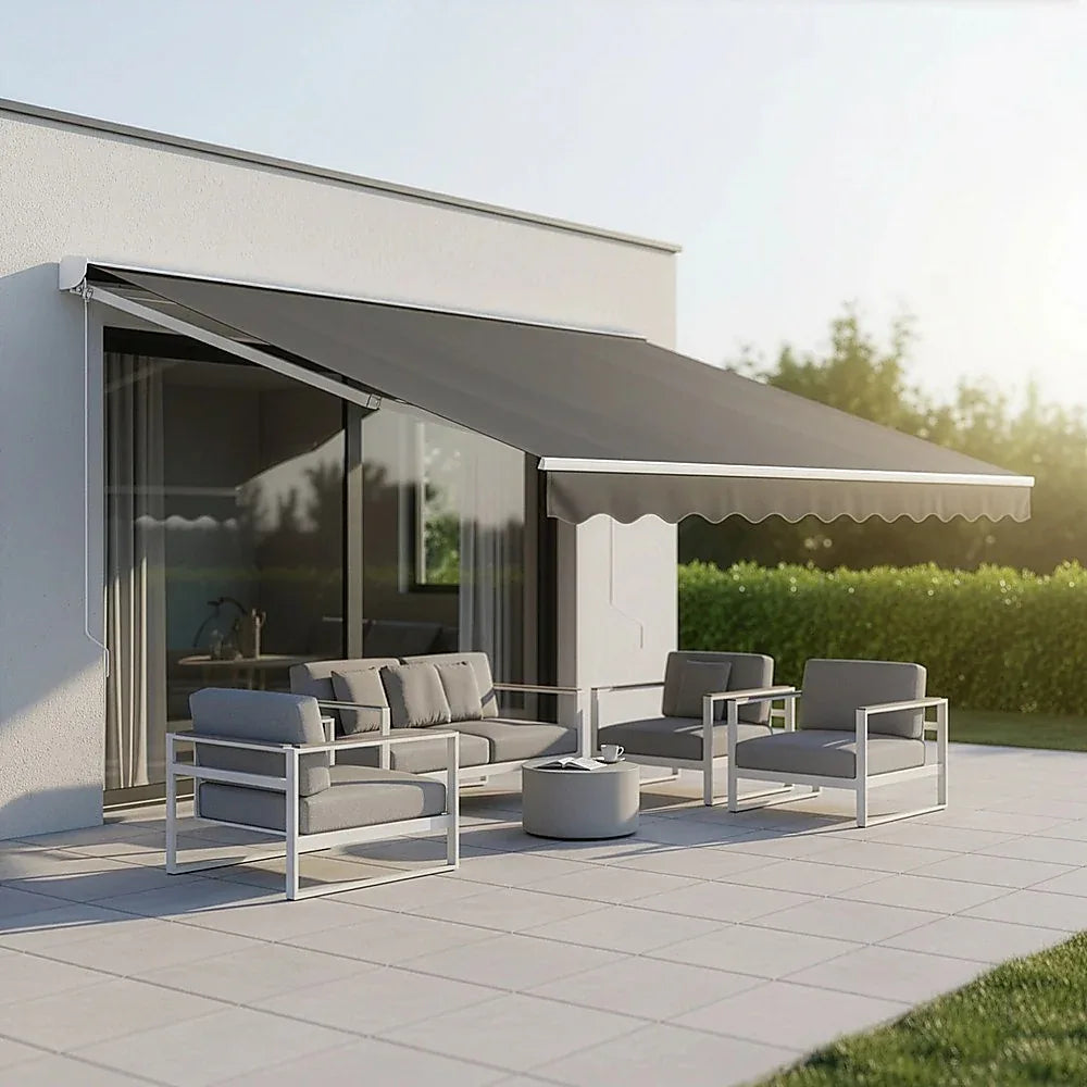 Outdoor Folding Arm Awning Retractable Sunshade Canopy Grey 4.0m x 2.5m - Mekamart Australia
