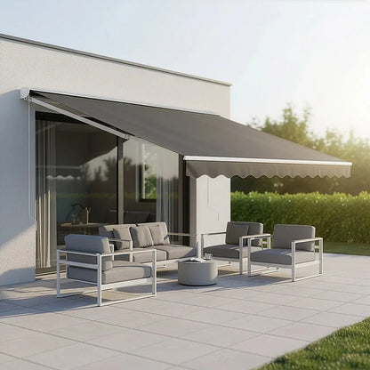 Outdoor Folding Arm Awning Retractable Sunshade Canopy Grey 4.0m x 2.5m - Mekamart Australia