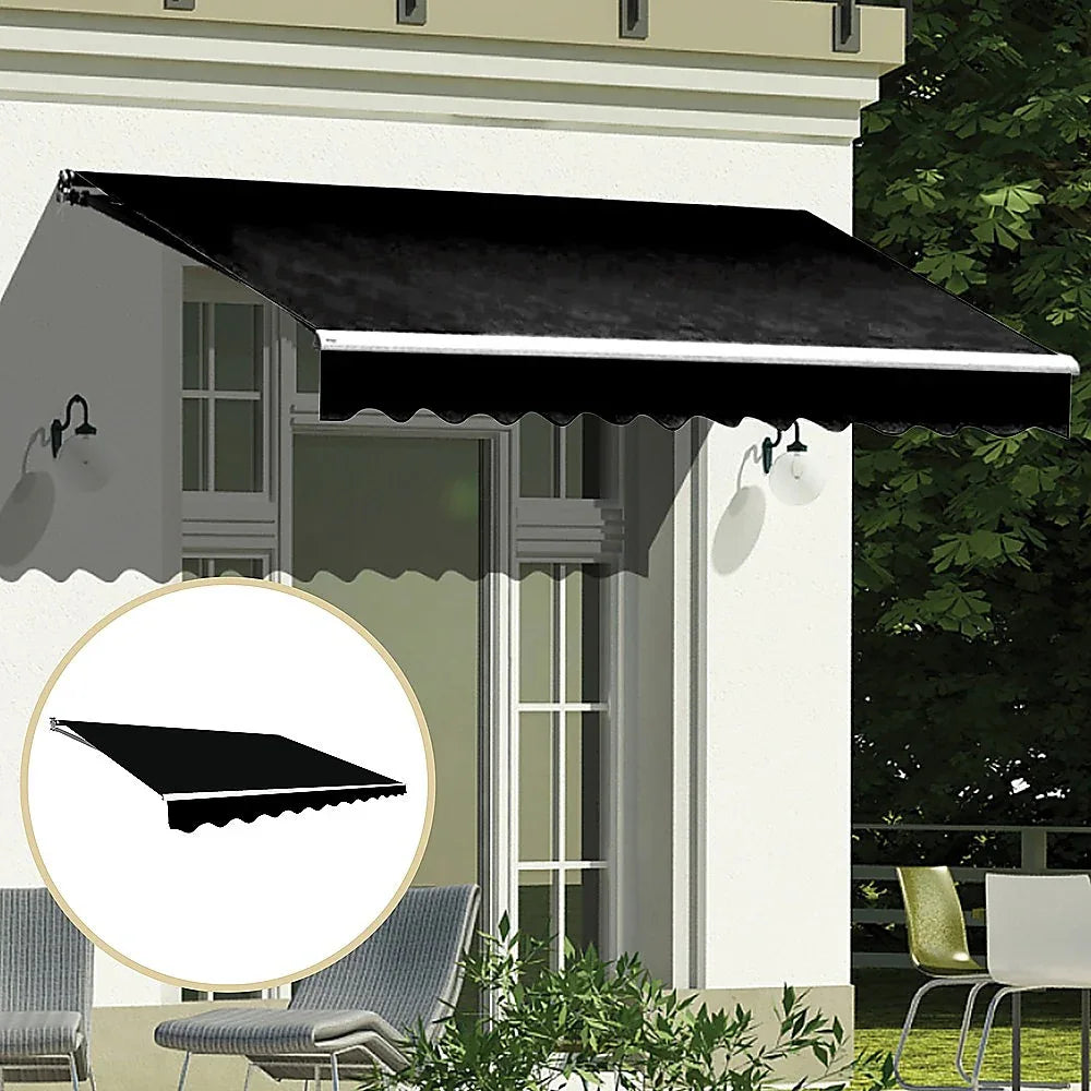 Outdoor Folding Arm Awning Retractable Sunshade Canopy Black 4.0m x 2.5m - Mekamart Australia
