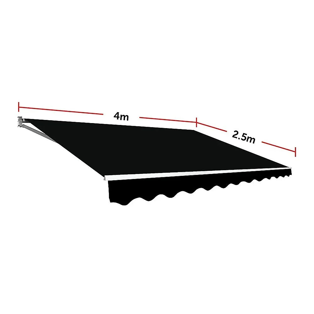 Outdoor Folding Arm Awning Retractable Sunshade Canopy Black 4.0m x 2.5m - Mekamart Australia