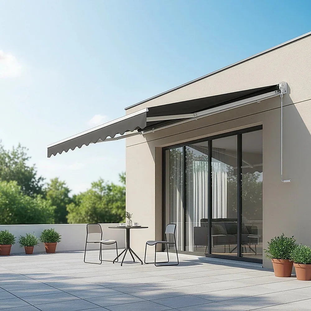 Outdoor Folding Arm Awning Retractable Sunshade Canopy Grey 5.0m x 2.5m - Mekamart Australia