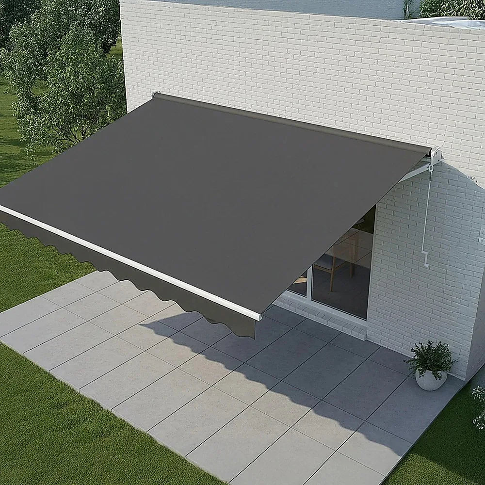 Outdoor Folding Arm Awning Retractable Sunshade Canopy Grey 4.0m x 3.0m - Mekamart Australia