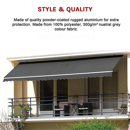 Outdoor Folding Arm Awning Retractable Sunshade Canopy Grey 4.0m x 3.0m - Mekamart Australia