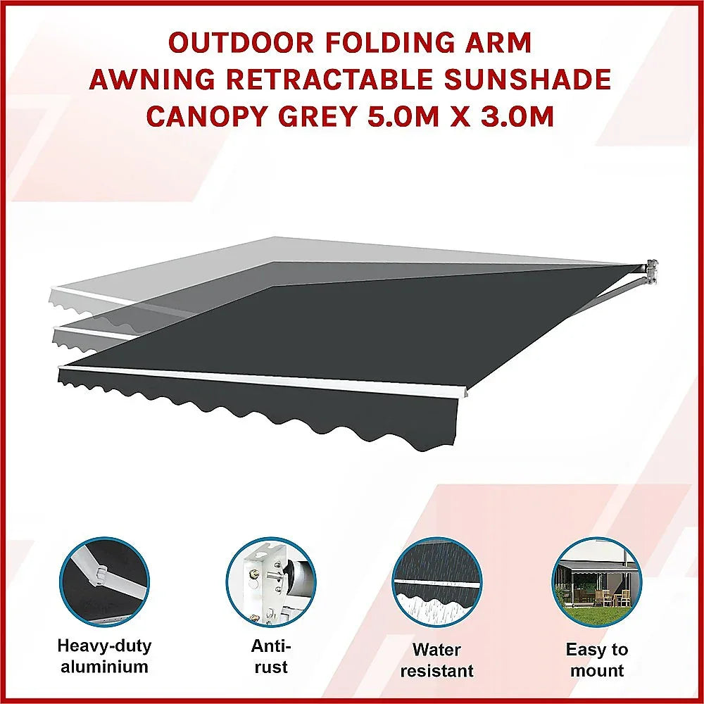 Outdoor Folding Arm Awning Retractable Sunshade Canopy Black 4.0m x 3.0m - Mekamart Australia