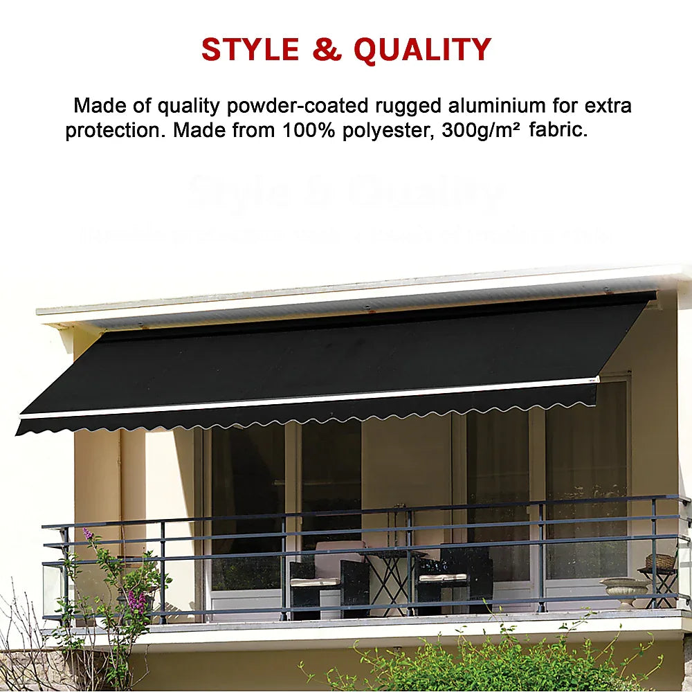 Outdoor Folding Arm Awning Retractable Sunshade Canopy Black 4.0m x 3.0m - Mekamart Australia