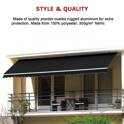 Outdoor Folding Arm Awning Retractable Sunshade Canopy Black 4.0m x 3.0m - Mekamart Australia