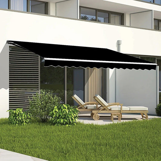 Outdoor Folding Arm Awning Retractable Sunshade Canopy Black 4.0m x 3.0m - Mekamart Australia