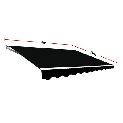 Outdoor Folding Arm Awning Retractable Sunshade Canopy Black 4.0m x 3.0m - Mekamart Australia