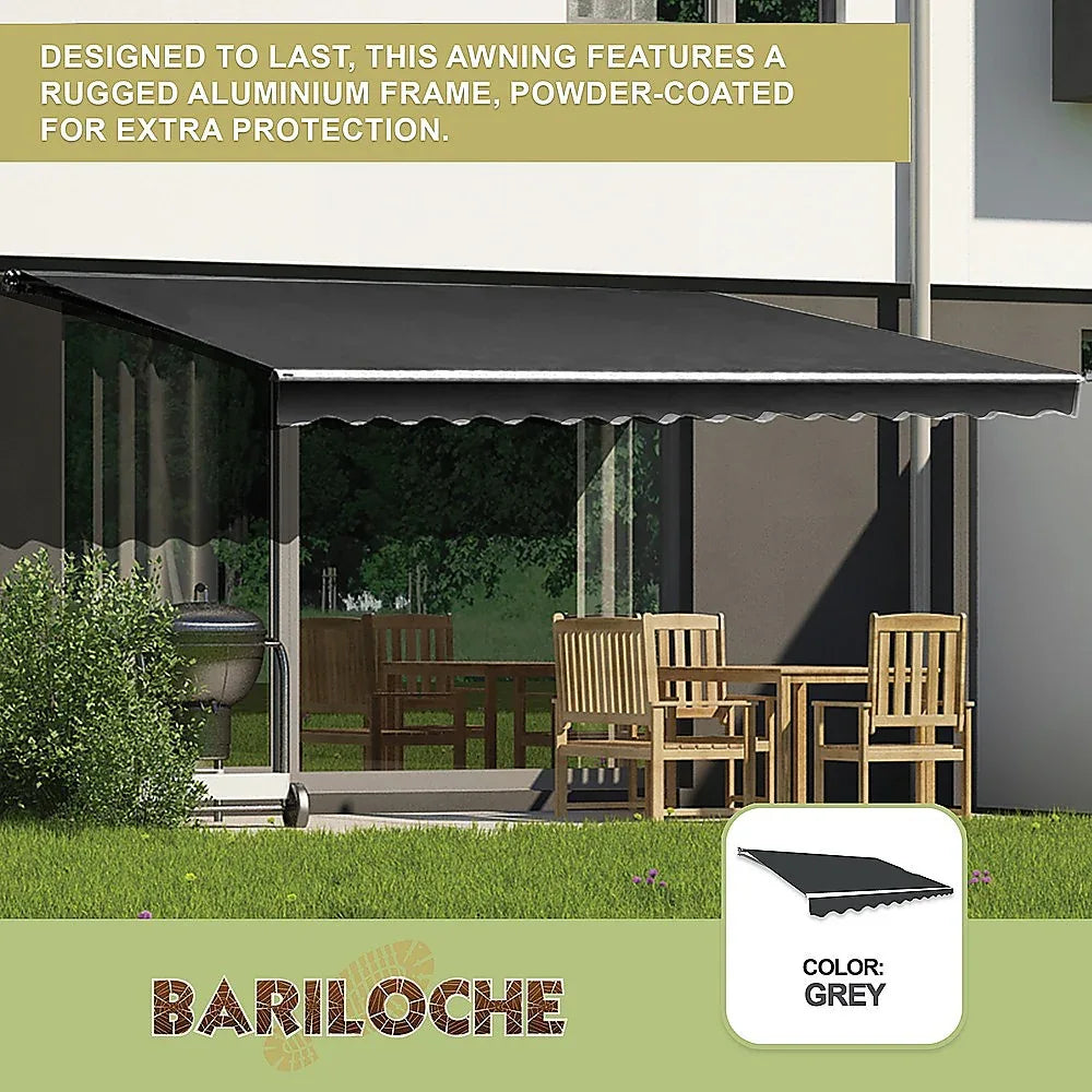Outdoor Folding Arm Awning Retractable Sunshade Canopy Grey 5.0m x 3.0m - Mekamart Australia