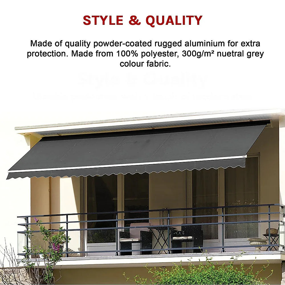Outdoor Folding Arm Awning Retractable Sunshade Canopy Grey 5.0m x 3.0m - Mekamart Australia