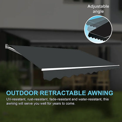 Outdoor Folding Arm Awning Retractable Sunshade Canopy Grey 5.0m x 3.0m - Mekamart Australia