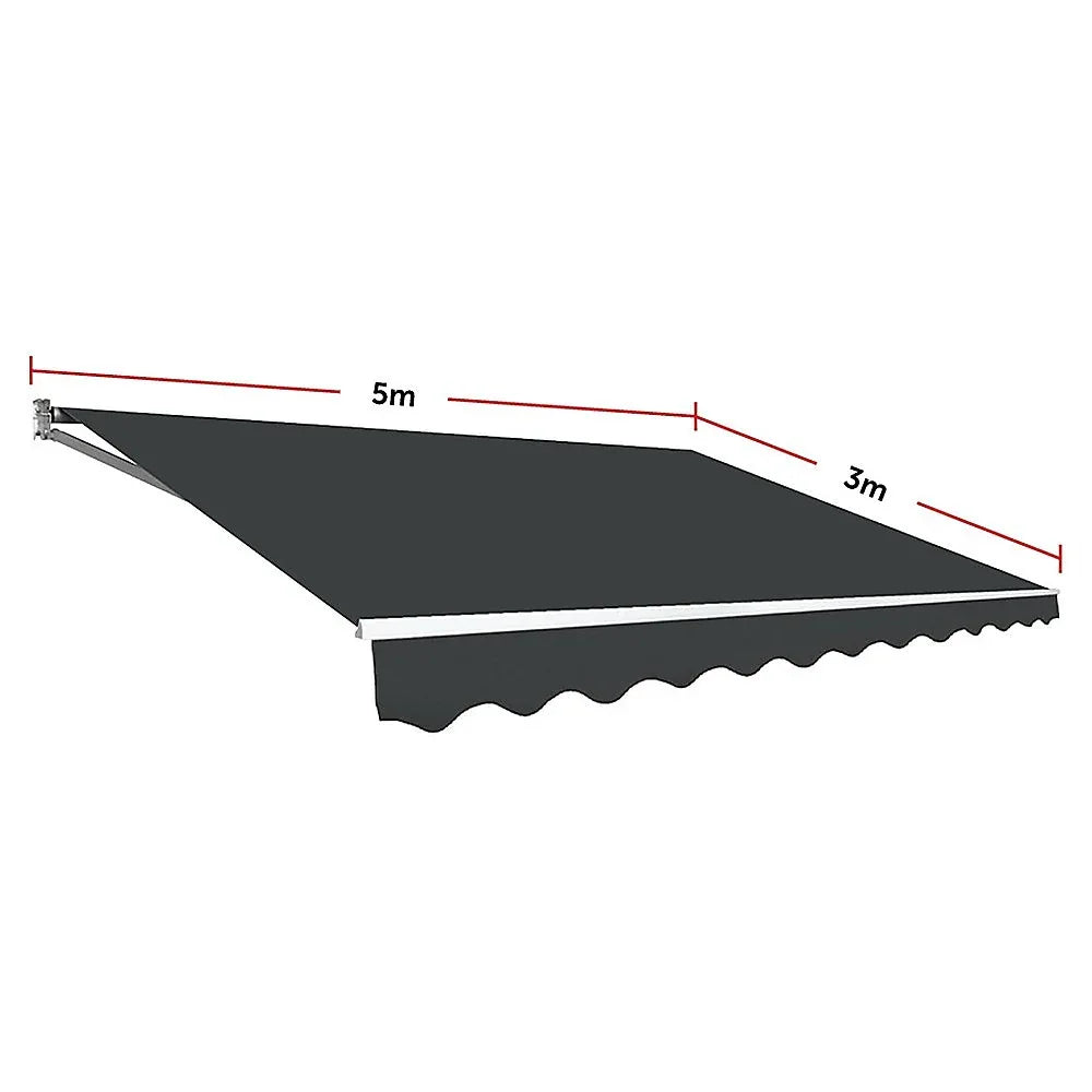 Outdoor Folding Arm Awning Retractable Sunshade Canopy Grey 5.0m x 3.0m - Mekamart Australia