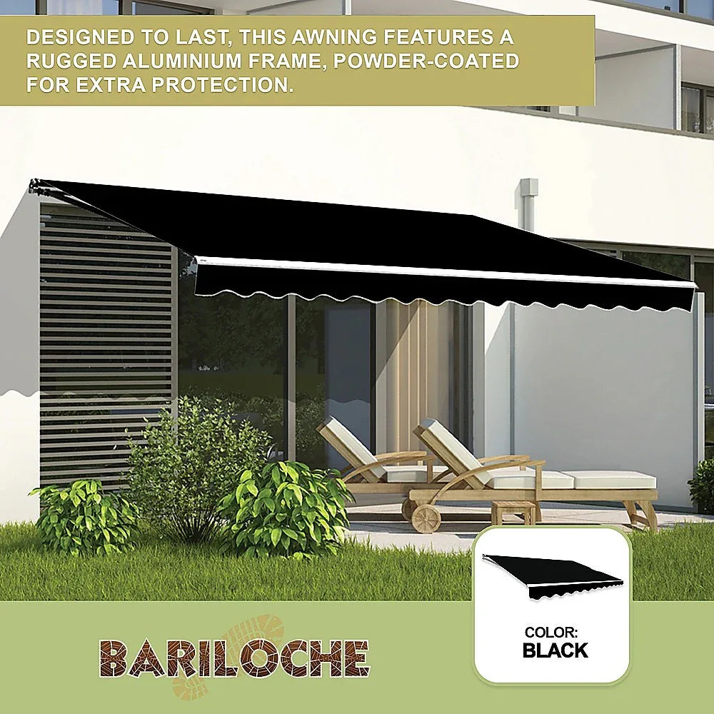 Outdoor Folding Arm Awning Retractable Sunshade Canopy Black 5.0m x 3.0m - Mekamart Australia
