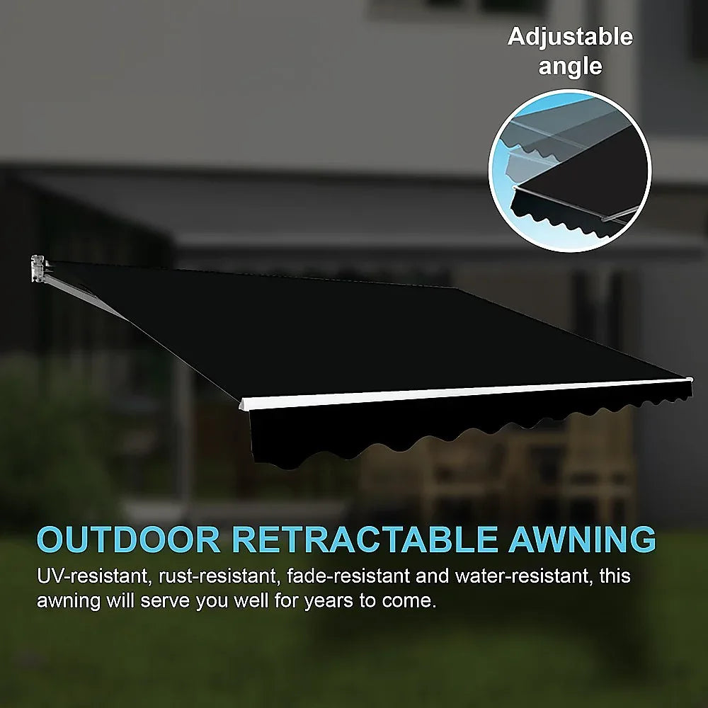 Outdoor Folding Arm Awning Retractable Sunshade Canopy Black 5.0m x 3.0m - Mekamart Australia