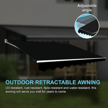 Outdoor Folding Arm Awning Retractable Sunshade Canopy Black 5.0m x 3.0m - Mekamart Australia