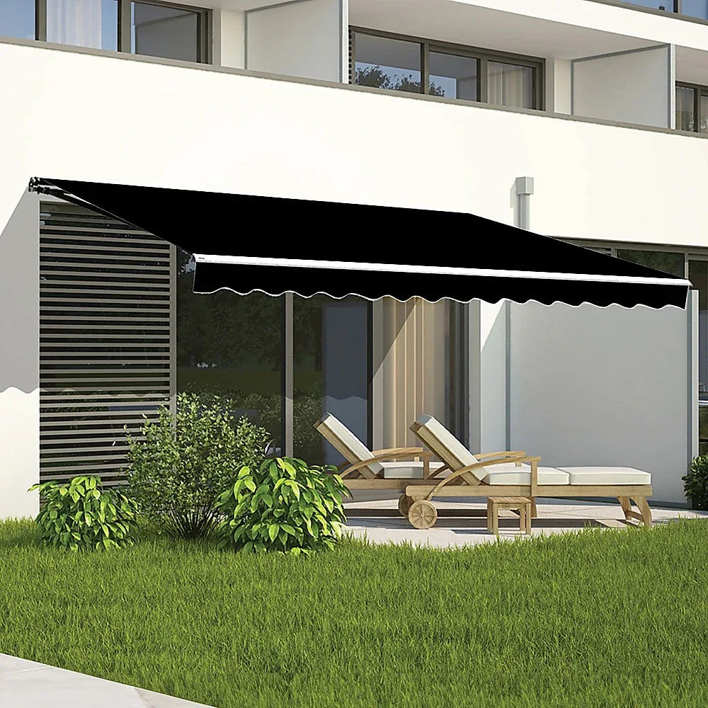 Outdoor Folding Arm Awning Retractable Sunshade Canopy Black 5.0m x 3.0m - Mekamart Australia