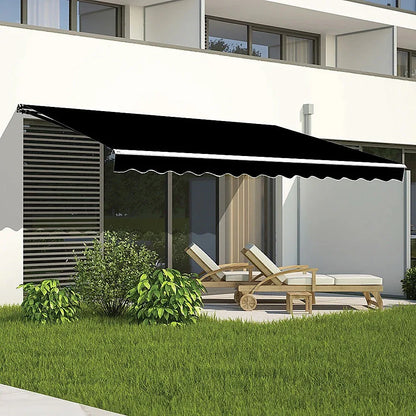 Outdoor Folding Arm Awning Retractable Sunshade Canopy Black 5.0m x 3.0m - Mekamart Australia