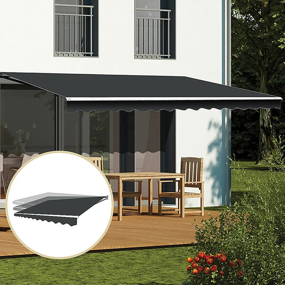 Motorised Outdoor Folding Arm Awning Retractable Sunshade Canopy Grey 4.0m x 2.5m - Mekamart Australia