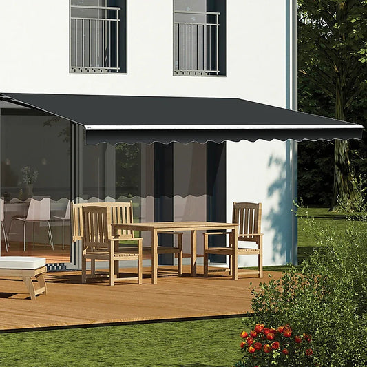 Motorised Outdoor Folding Arm Awning Retractable Sunshade Canopy Grey 4.0m x 2.5m - Mekamart Australia