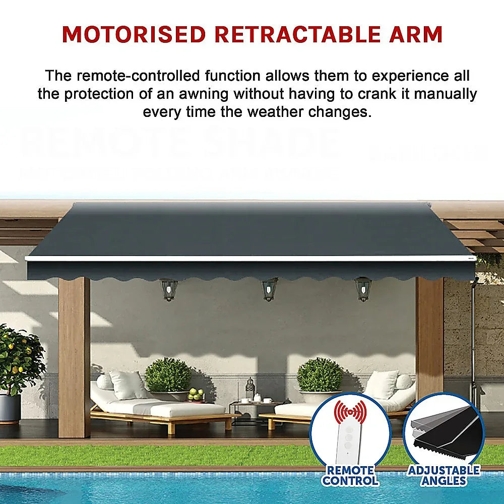 Motorised Outdoor Folding Arm Awning Retractable Sunshade Canopy Grey 4.0m x 2.5m - Mekamart Australia