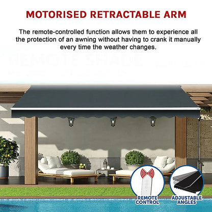 Motorised Outdoor Folding Arm Awning Retractable Sunshade Canopy Grey 4.0m x 2.5m - Mekamart Australia