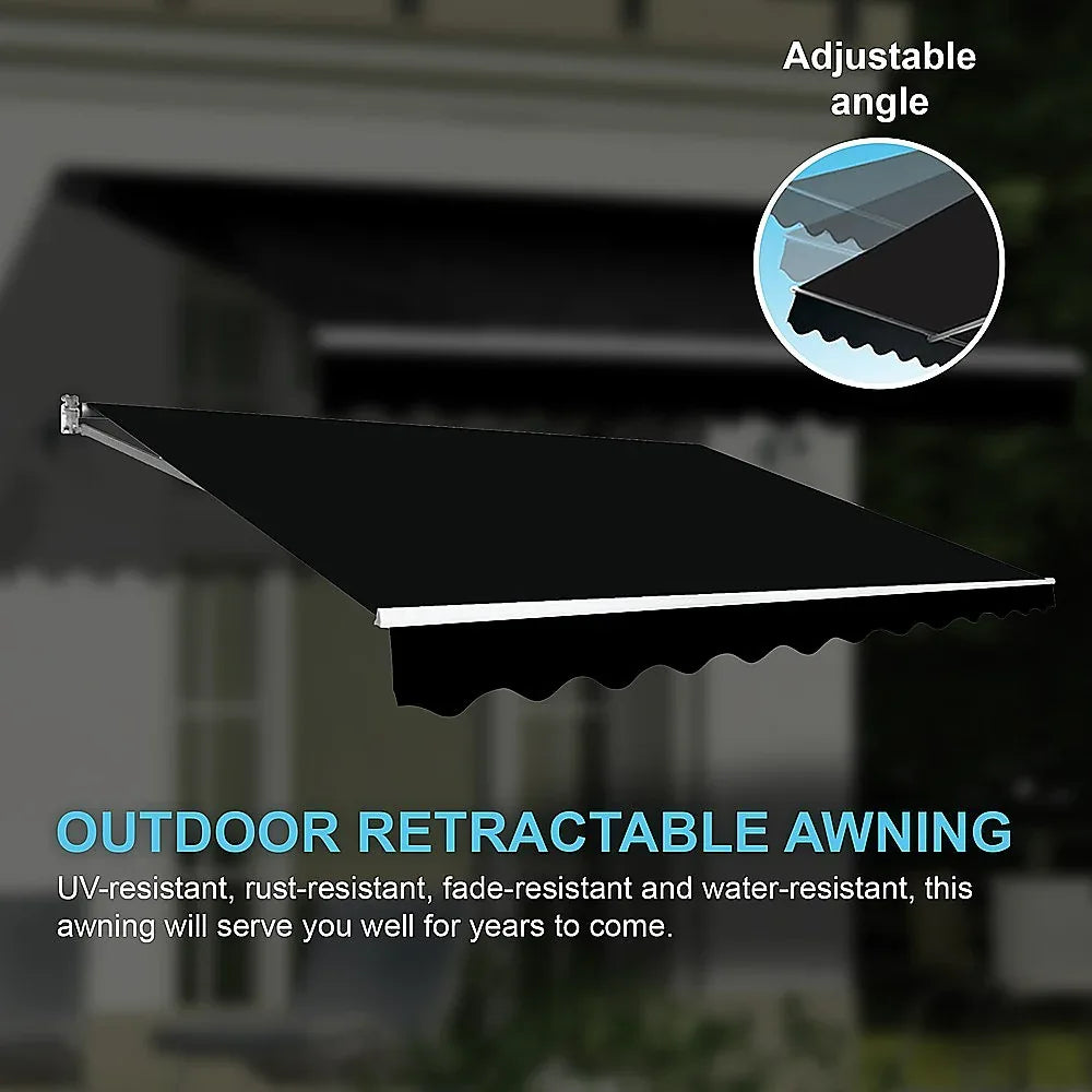 Motorised Outdoor Folding Arm Awning Retractable Sunshade Canopy Black 4.0m x 2.5m - Mekamart Australia