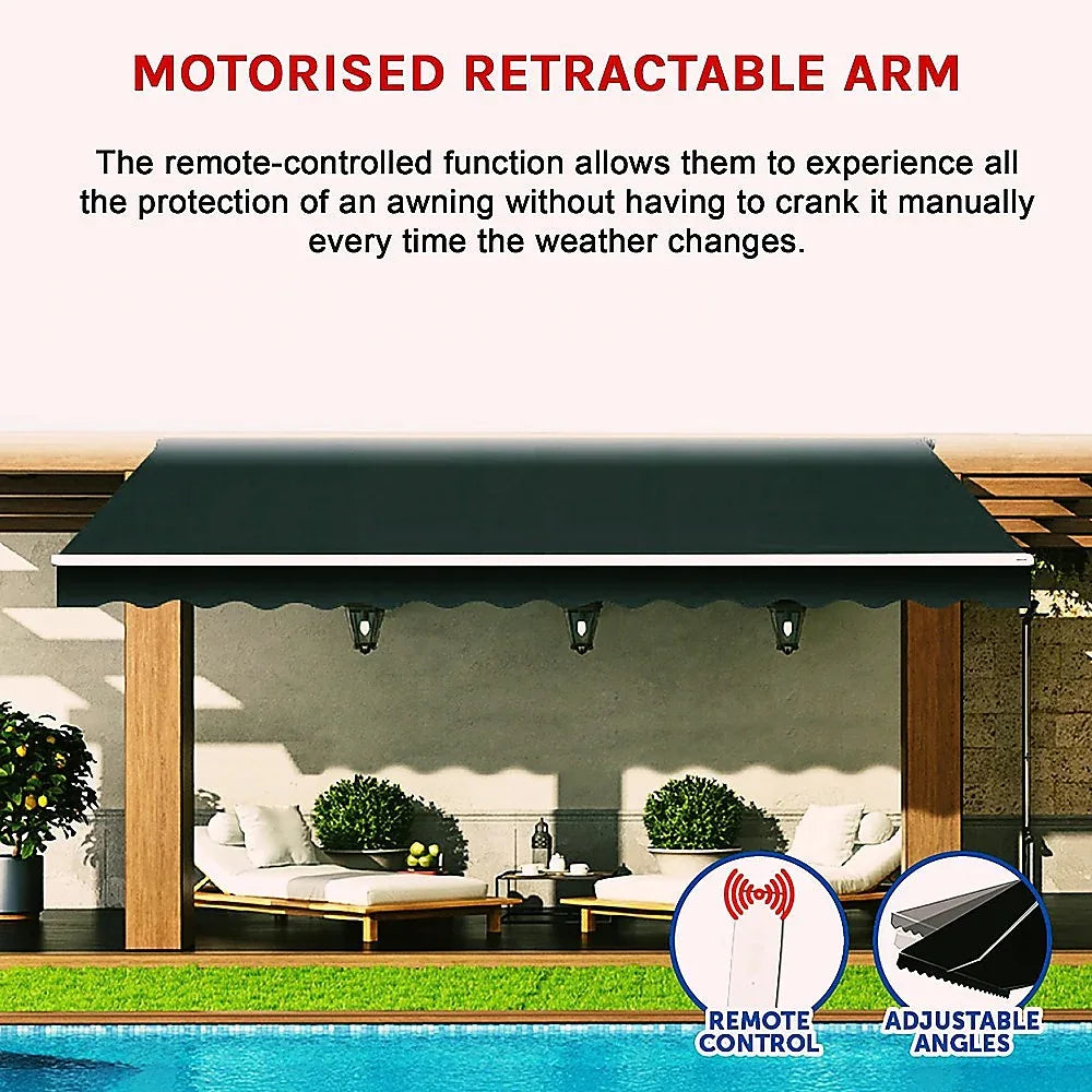 Motorised Outdoor Folding Arm Awning Retractable Sunshade Canopy Black 4.0m x 2.5m - Mekamart Australia