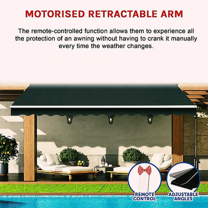 Motorised Outdoor Folding Arm Awning Retractable Sunshade Canopy Black 4.0m x 2.5m - Mekamart Australia