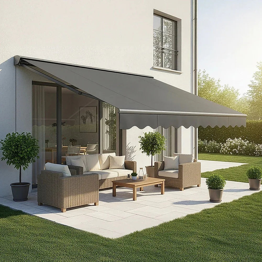 Motorised Outdoor Folding Arm Awning Retractable Sunshade Canopy Grey 4.0m x 3.0m - Mekamart Australia