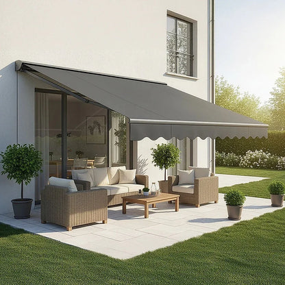 Motorised Outdoor Folding Arm Awning Retractable Sunshade Canopy Grey 4.0m x 3.0m - Mekamart Australia