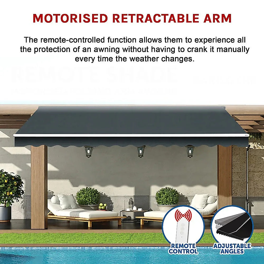 Motorised Outdoor Folding Arm Awning Retractable Sunshade Canopy Grey 4.0m x 3.0m - Mekamart Australia